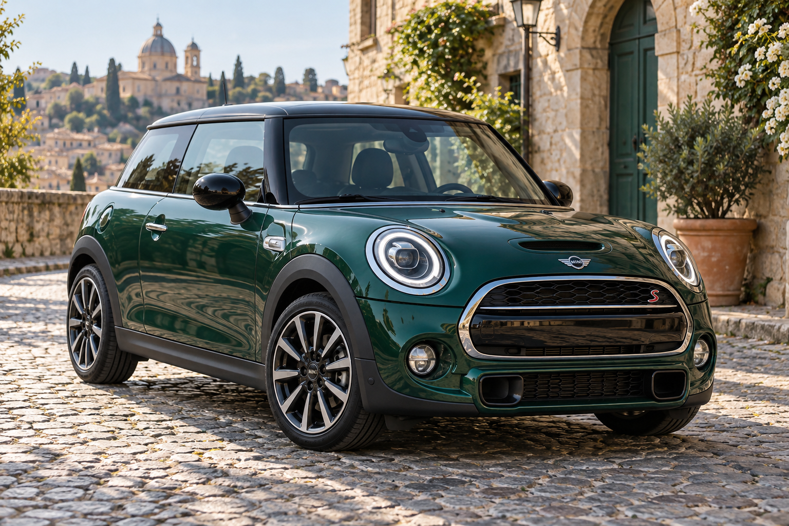 Green Mini compact car